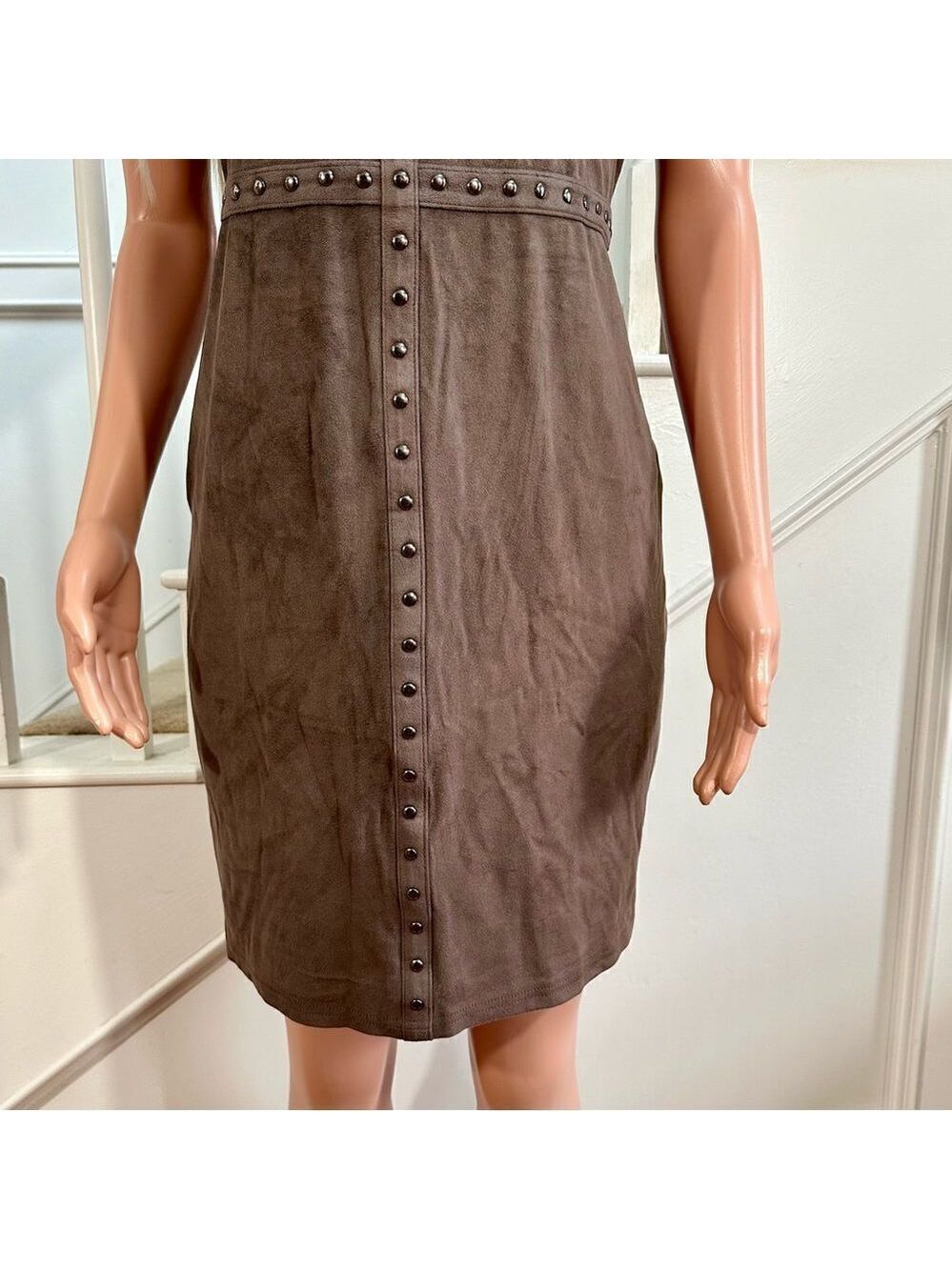 NWT brown super soft faux suede studded dress - Picture 3 of 11